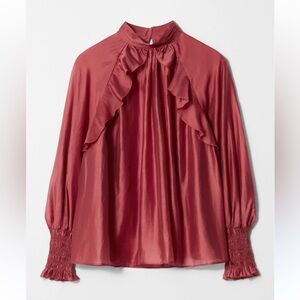 & Other Stories Stockholm Frilled Blouse in Dark Red size large $109